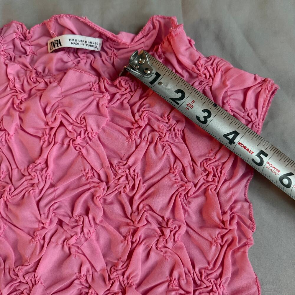Zara Pink Textured Ruched Top Small Sleeveless Stretch Statement Blouse - Picture 9 of 9